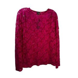 Women's Long Sleeve Floral Lace See Through‎ Top Size 2X